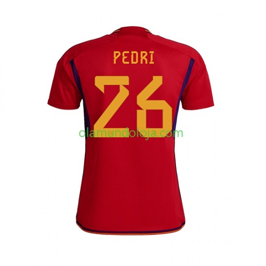 Camisola Espanha PEDRI 26 Homem Equipamento Primeiro Copa do Mundo 2022 Manga Curta